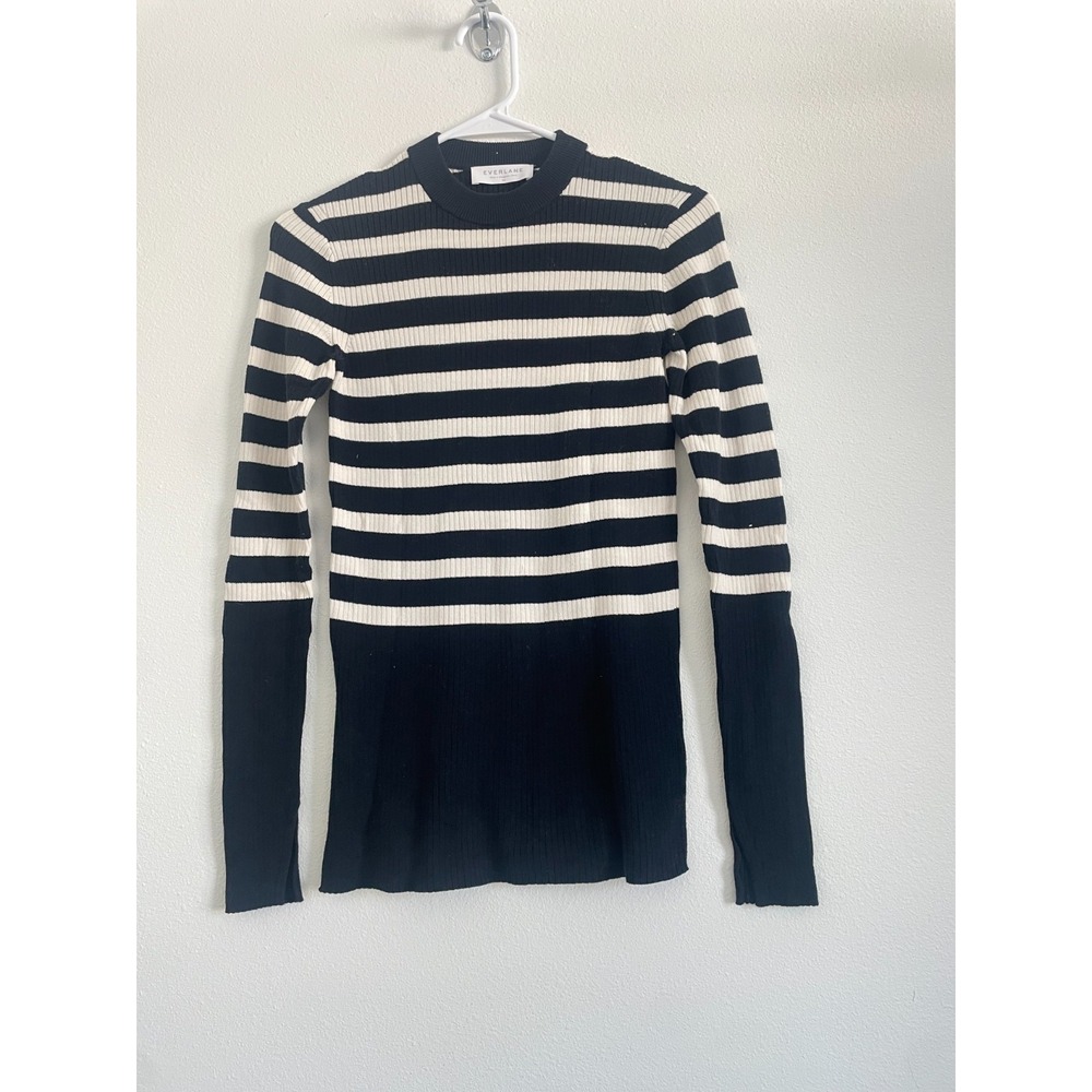 Everlane Sweater Women XS‎ Black Striped Crew Neck Classic Casual Minimalist